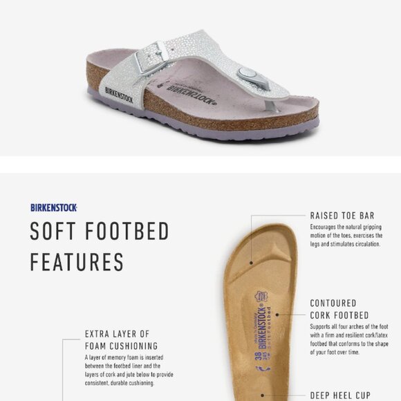 Birkenstock Gizeh Sandal - Kids' US 2 - 2.5 - Silver Glitter VERY GOOD CONDITION - Picture 2 of 9